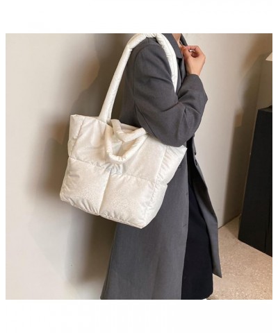 Puffer Shoulder Bag Women's Elegant Quilted Tote Pearlescent Hue Lightweight Winter Down Padded Spacious Handbag White $14.03...