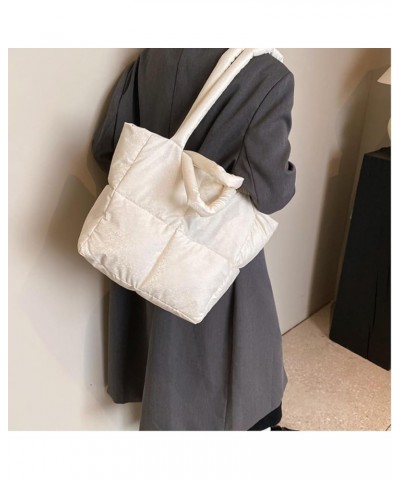 Puffer Shoulder Bag Women's Elegant Quilted Tote Pearlescent Hue Lightweight Winter Down Padded Spacious Handbag White $14.03...