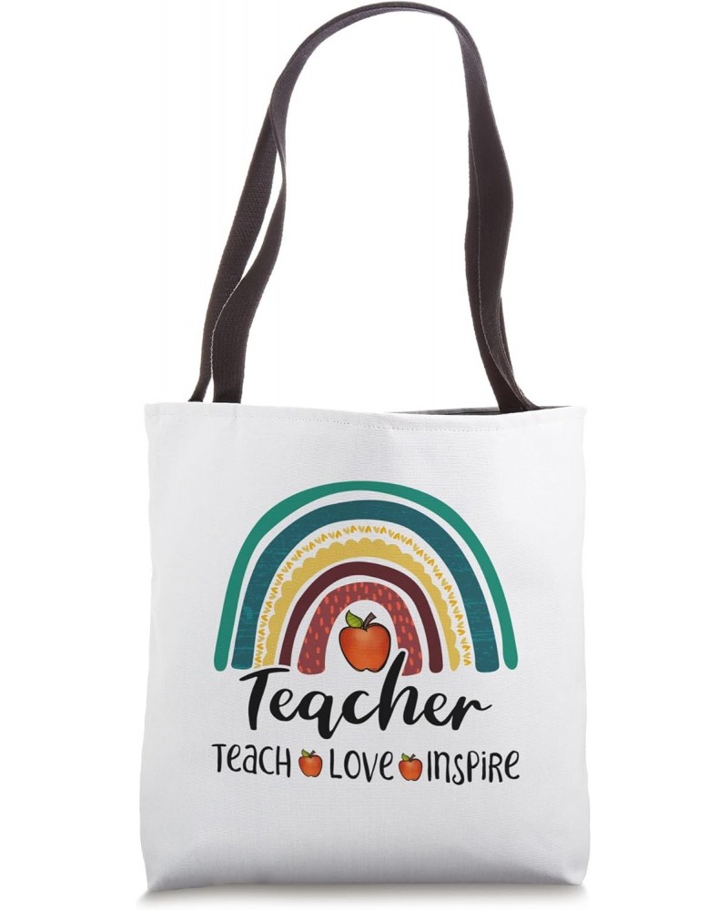 Teach inspire cute Sunflower love teacher school rainbow Tote Bag $14.00 Totes