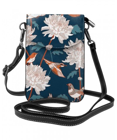 Birds and Chrysanthemums Pattern Small Crossbody Bags for Women Trendy Crossbody Bag Leather Cell Phone Shoulder Purses $20.0...