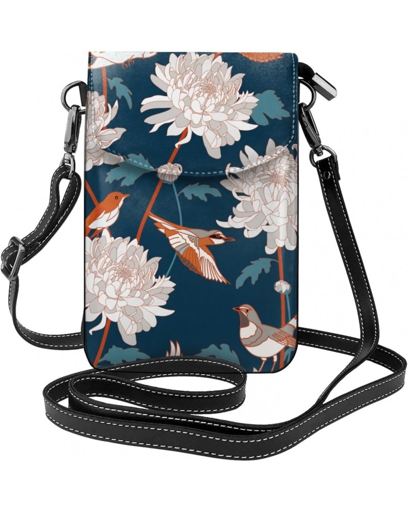 Birds and Chrysanthemums Pattern Small Crossbody Bags for Women Trendy Crossbody Bag Leather Cell Phone Shoulder Purses $20.0...