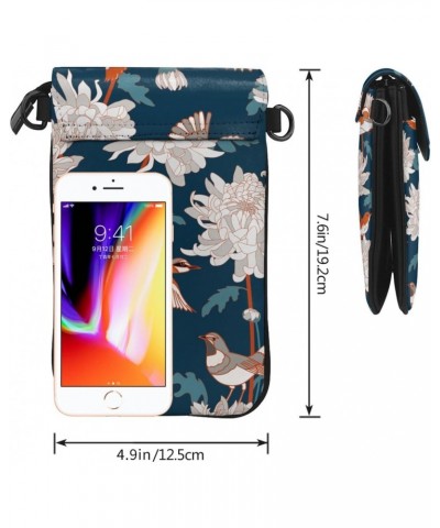 Birds and Chrysanthemums Pattern Small Crossbody Bags for Women Trendy Crossbody Bag Leather Cell Phone Shoulder Purses $20.0...