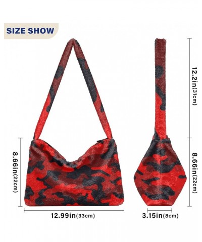 Women Boho Handbag Military Camo Red Black Underarm Bag Tote Bag Shoulder Bag Crossbody Bag Fluffy Cell Phone Purse Lady Trav...