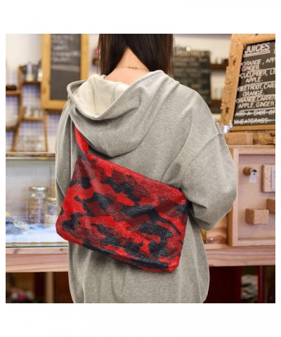 Women Boho Handbag Military Camo Red Black Underarm Bag Tote Bag Shoulder Bag Crossbody Bag Fluffy Cell Phone Purse Lady Trav...