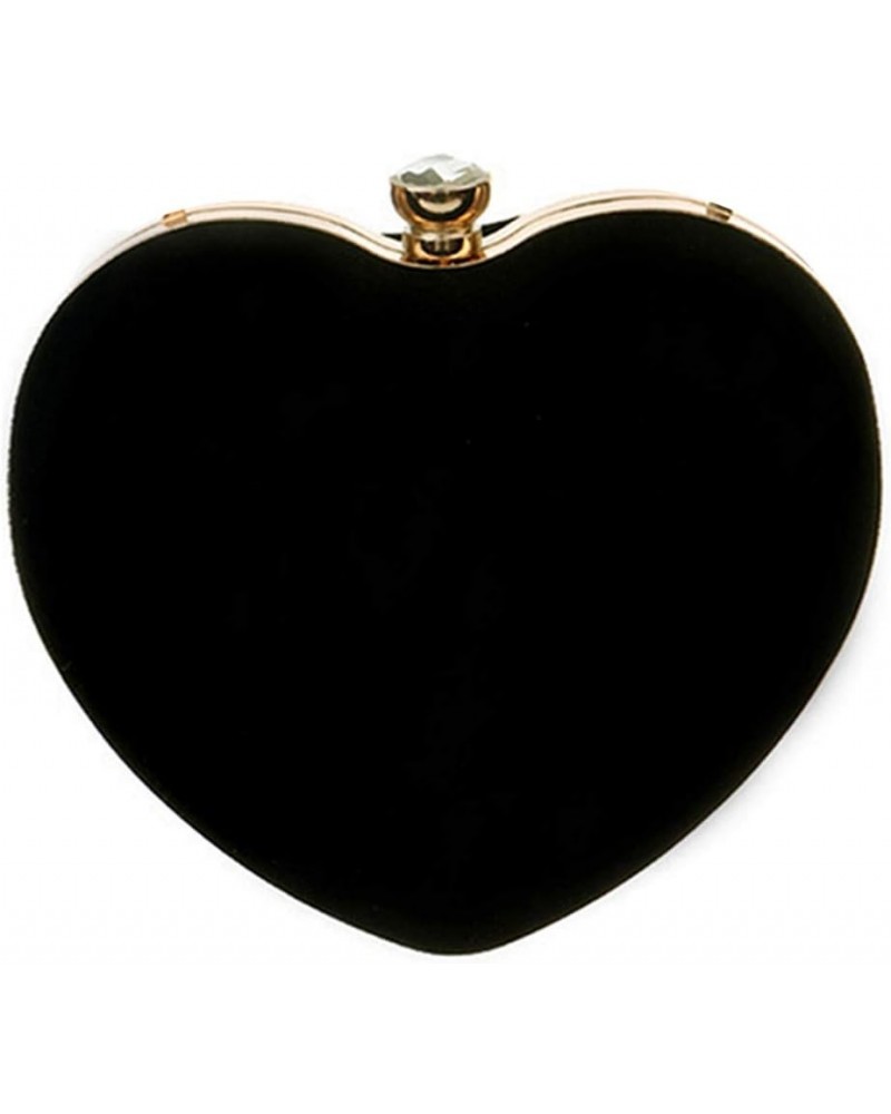 Women Heart Shape Clutch Purse Velvet Shoulder Bag Evening Handbags Black $16.52 Evening Bags