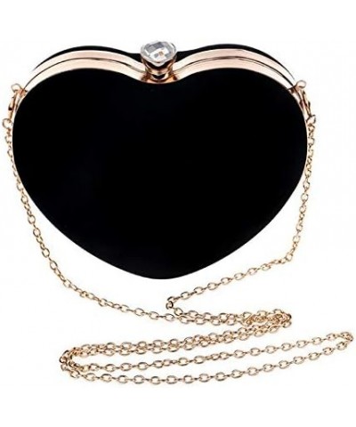 Women Heart Shape Clutch Purse Velvet Shoulder Bag Evening Handbags Black $16.52 Evening Bags