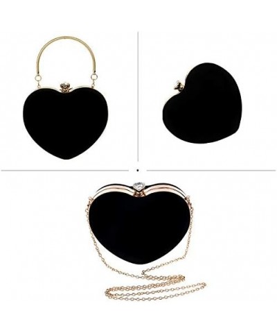 Women Heart Shape Clutch Purse Velvet Shoulder Bag Evening Handbags Black $16.52 Evening Bags