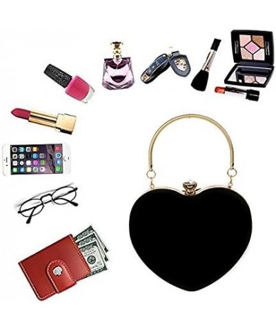 Women Heart Shape Clutch Purse Velvet Shoulder Bag Evening Handbags Black $16.52 Evening Bags