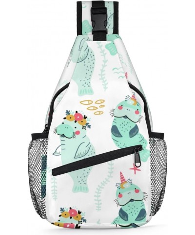 Cute Manatees Floral Wreaths Sling Bag for Women Crossbody Backpack Purse Shoulder Casual Daypack Cross Body Bags for Travel ...