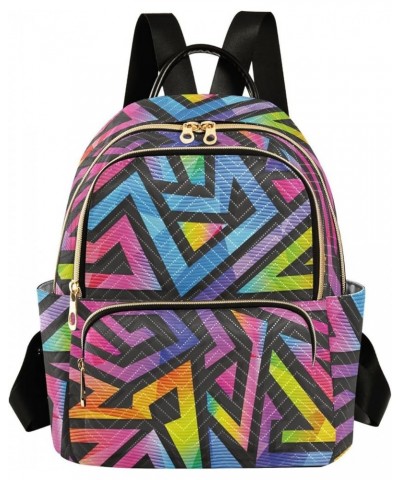 Rainbow Geometric Women Backpack Purse Shoulder Bag Color Small $16.50 Backpacks