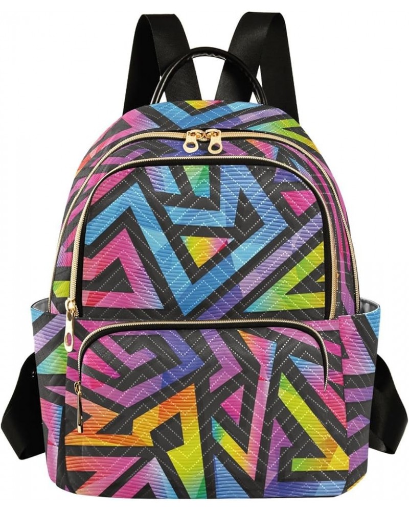 Rainbow Geometric Women Backpack Purse Shoulder Bag Color Small $16.50 Backpacks