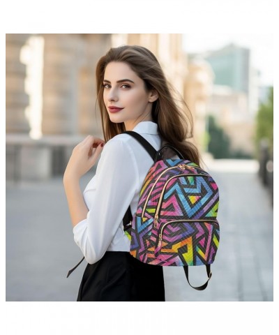 Rainbow Geometric Women Backpack Purse Shoulder Bag Color Small $16.50 Backpacks