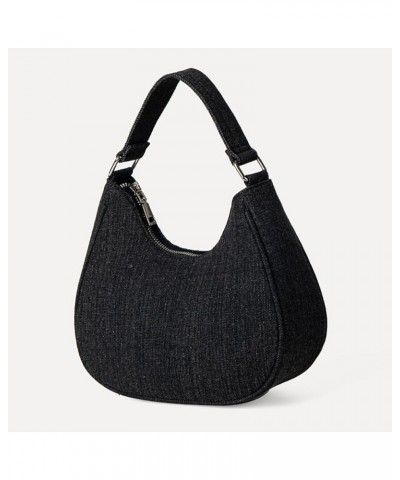 Women's Crescent Shoulder Bags Retro Hobo Handbags Denim Underarm Clutch Purses Small Satchel for 2024 Black $14.72 Hobo Bags