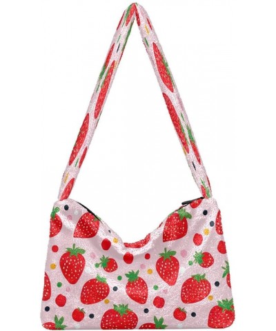 Airplane with Colorful Planes Womens Shoulder Bags, Shoulder Tote Bag with Zipper, Shoulder Bag for Woman Strawberries With D...