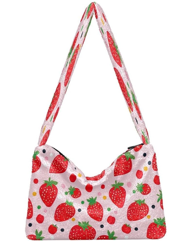 Airplane with Colorful Planes Womens Shoulder Bags, Shoulder Tote Bag with Zipper, Shoulder Bag for Woman Strawberries With D...