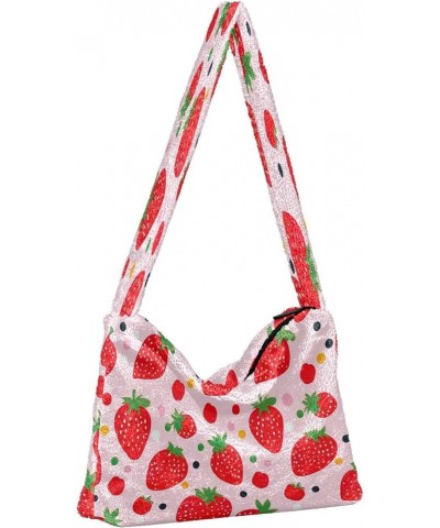 Airplane with Colorful Planes Womens Shoulder Bags, Shoulder Tote Bag with Zipper, Shoulder Bag for Woman Strawberries With D...