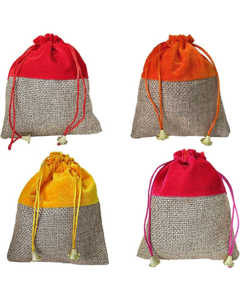 Women's Velvet Jute Design Festival and Wedding Gifting Shagun Potli (Multicolour) - Pack of 4 By Indian Collectible $25.91 C...