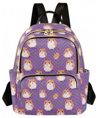 Cute Hamster Purple Backpack for Women Fashion Shoulder Bags Small Casual Daypack Travel Bag S 202a4526 M(11.4"x6.1"x14.17") ...