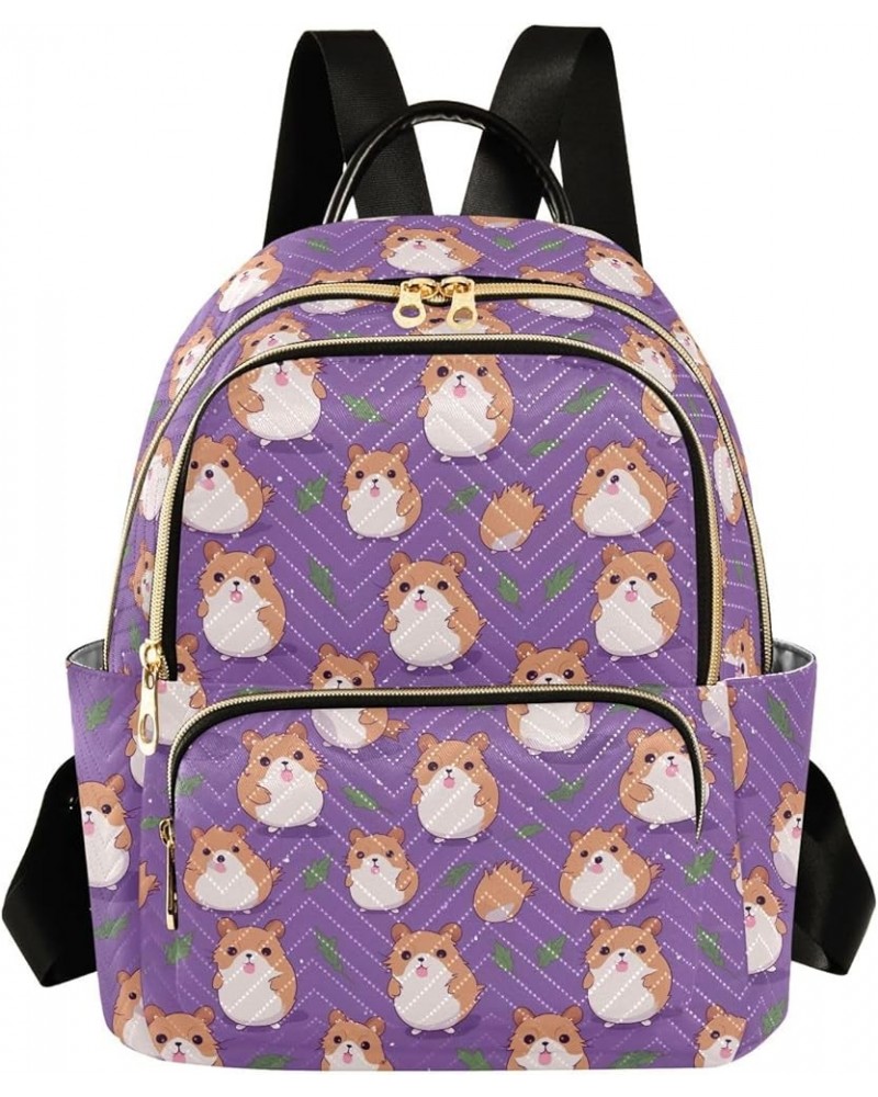 Cute Hamster Purple Backpack for Women Fashion Shoulder Bags Small Casual Daypack Travel Bag S 202a4526 M(11.4"x6.1"x14.17") ...