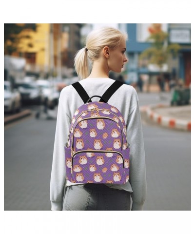 Cute Hamster Purple Backpack for Women Fashion Shoulder Bags Small Casual Daypack Travel Bag S 202a4526 M(11.4"x6.1"x14.17") ...