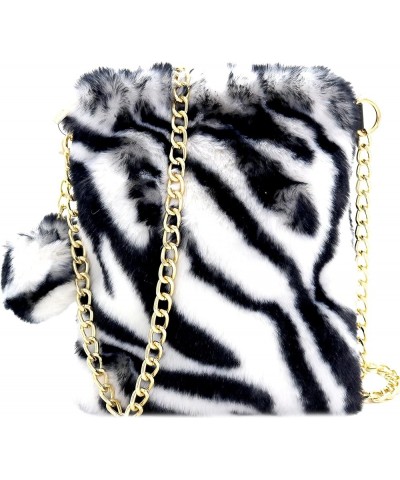 Neon Multicolor Fluffy Faux-Fur Girls Womens Small Cute Phone Crossbody Bag Clutch Purse Zebra Print - Black/White $13.65 Clu...