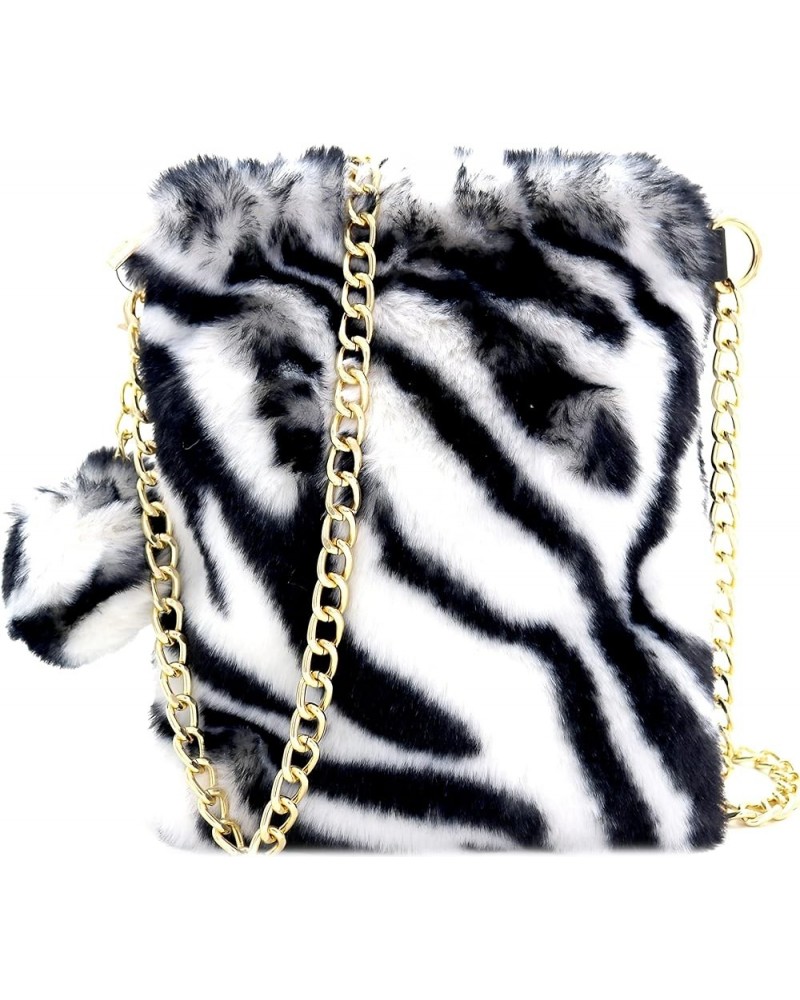 Neon Multicolor Fluffy Faux-Fur Girls Womens Small Cute Phone Crossbody Bag Clutch Purse Zebra Print - Black/White $13.65 Clu...