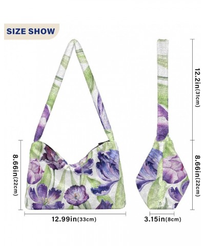 Tulips Flowers Purple Furry Tote Bag for Women Crossbody Bag Shoulder Handbags Puffer Bag with Zipper for Shopping $12.17 Totes