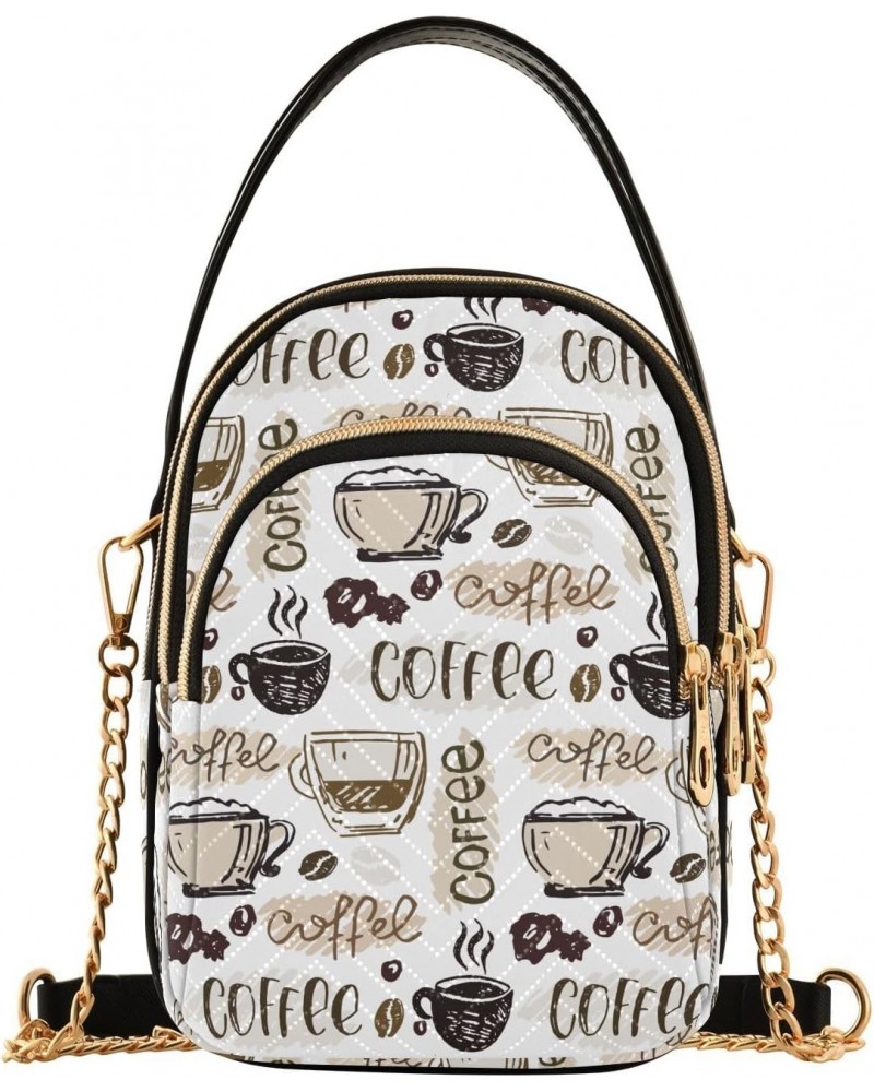 Coffee Small Crossbody Handbag for Women Mini Over Shoulder Purse with Three Zippered Pockets Durable Wallet Purses for Trave...