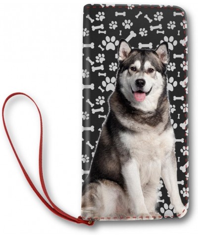 Women's Leather Long Wallet Design Alaskan Malamute Dog Paws Pattern, Dog mom gifts $22.19 Wallets