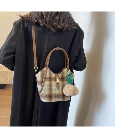 Women's Retro Shoulder Bag Vintage Fairycore Woolen Tote Bag Casual Alt Lattice Bucket Bag Aesthetic Large Handbags Green $23...