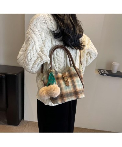 Women's Retro Shoulder Bag Vintage Fairycore Woolen Tote Bag Casual Alt Lattice Bucket Bag Aesthetic Large Handbags Green $23...