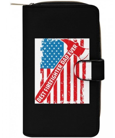 Best Firefighter Dad Ever USA Flag PU Leather Womens Wallet Large Capacity Zippered Bifold Purse with 12 Card Slot Coin Case ...