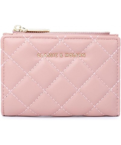 Small Slim Coin Purse for Women Quilted Compact Wallet Zipper Credit Card Holder Ladies Quilted Purse RFID Blocking (Pink) Pi...