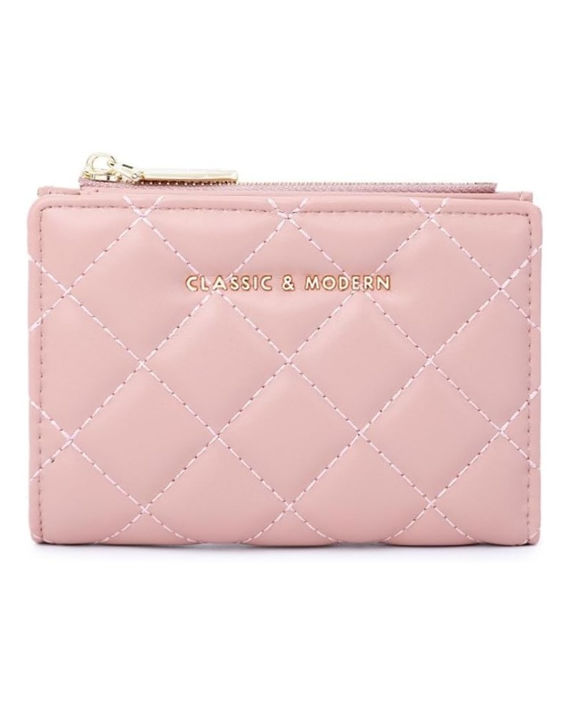 Small Slim Coin Purse for Women Quilted Compact Wallet Zipper Credit Card Holder Ladies Quilted Purse RFID Blocking (Pink) Pi...