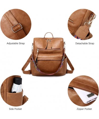 Backpack Purse for Women Fashion PU Leather Designer Travel Large Ladies Shoulder Bags Brown $22.55 Backpacks