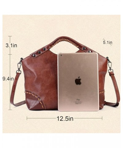 Thick Genuine Leather Satchel Crossbody Bag Large Handbag Top-Handle Shoulder Bag Purse for Women Brown $59.59 Totes