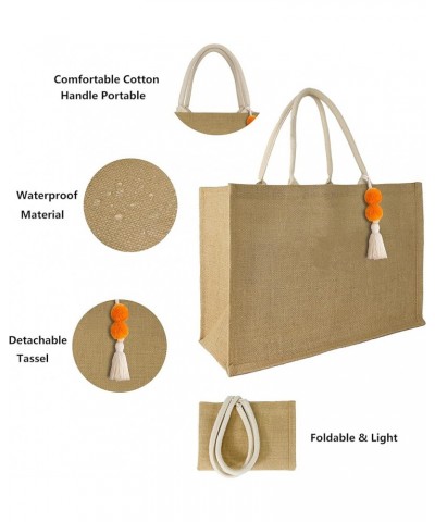 Woven Large Beach Bag Straw Bag Beach Tote Handmade Weaving Shoulder Bag Tassel Bag Handbag Orange Tassel $12.97 Totes