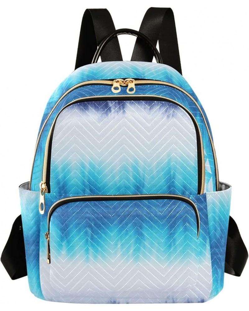 Women Backpack Batik Tie Dye Retro Blue Navy Stripes Durable Travel Backpack Lightweight Handbag Lady Purse Roomy Double Zipp...