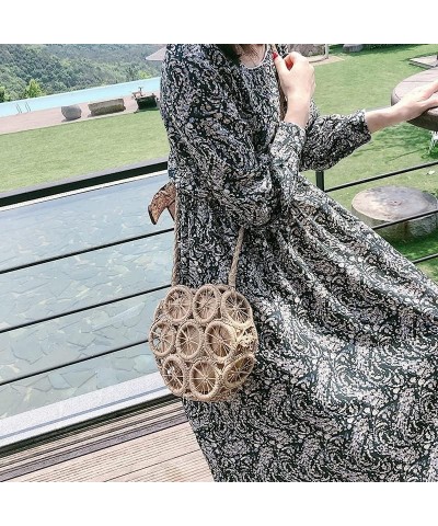 Round Straw Purses Bags Woven Summer Clutch Purses Crossbody Shoulder Handbag Bag Shoulder Bag for Women Vacation (Color : Br...