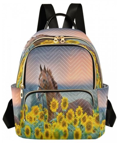 Fashion Backpack Mini Backpack Purse Casual Daily Backpack Sunflower Horse for Travel for College Work Medium $18.01 Backpacks