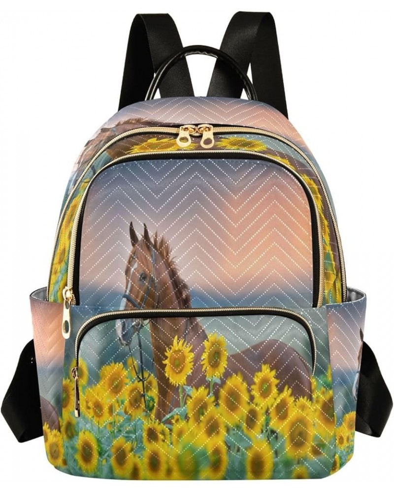 Fashion Backpack Mini Backpack Purse Casual Daily Backpack Sunflower Horse for Travel for College Work Medium $18.01 Backpacks