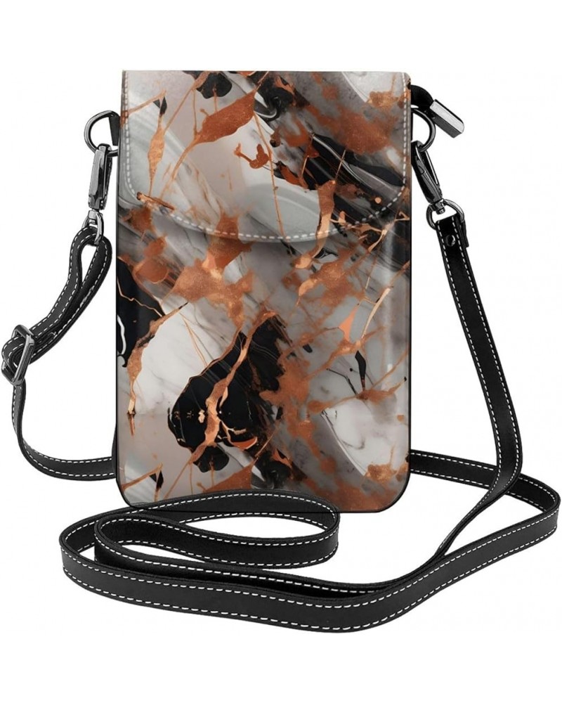 Music Print Cross-Body Bags For Women Small Cellphone Purse Shoulder Handbag Fashion Shoulder Bag With Marble Texture Copper ...