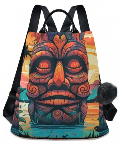 Women Backpack Anti Theft - Tiki Statue Cartoon, Fashion Casual Daypack Shoulder Bag Purse with Key Chain 15 inches $23.36 Ba...