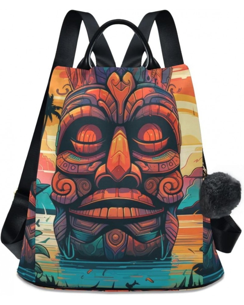 Women Backpack Anti Theft - Tiki Statue Cartoon, Fashion Casual Daypack Shoulder Bag Purse with Key Chain 15 inches $23.36 Ba...