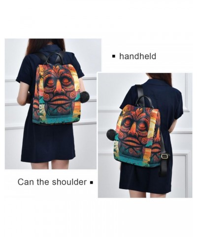 Women Backpack Anti Theft - Tiki Statue Cartoon, Fashion Casual Daypack Shoulder Bag Purse with Key Chain 15 inches $23.36 Ba...