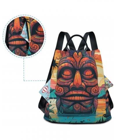 Women Backpack Anti Theft - Tiki Statue Cartoon, Fashion Casual Daypack Shoulder Bag Purse with Key Chain 15 inches $23.36 Ba...