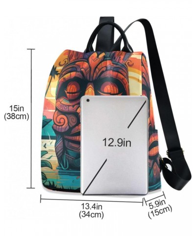 Women Backpack Anti Theft - Tiki Statue Cartoon, Fashion Casual Daypack Shoulder Bag Purse with Key Chain 15 inches $23.36 Ba...