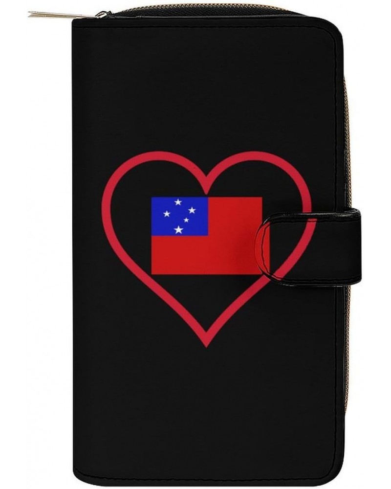 I Love Samoan Red Heart Fashion Womens Wallet Leather Multi Card Slot Purse Large Capacity Zippered Coin Case $19.71 Wallets