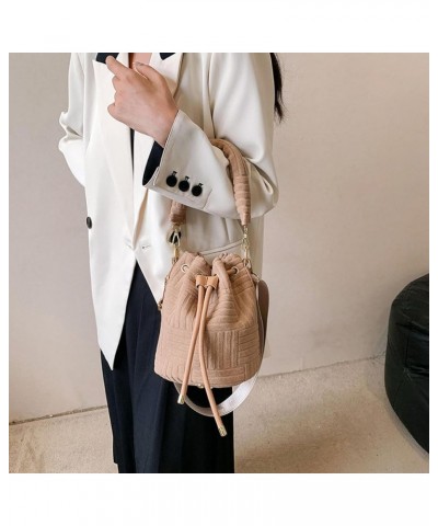 Korean Simple Women's One Shoulder Messenger Bag Drawstring Rhombic Lattice Casual Handbag Fashion Bucket Bag For Women Black...