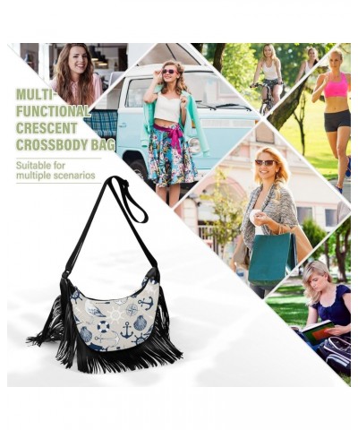 Vintage Anchor Birds Fringe Bag for Women Cross Body Bag Tassel Shoulder Bag Satchel $11.07 Crossbody Bags